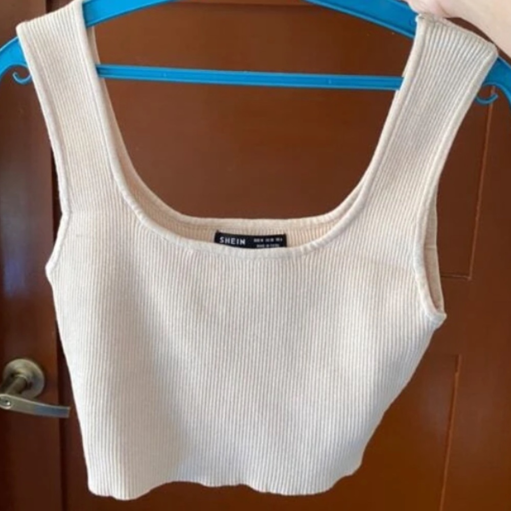Beige Ribbed Crop Knit Tank